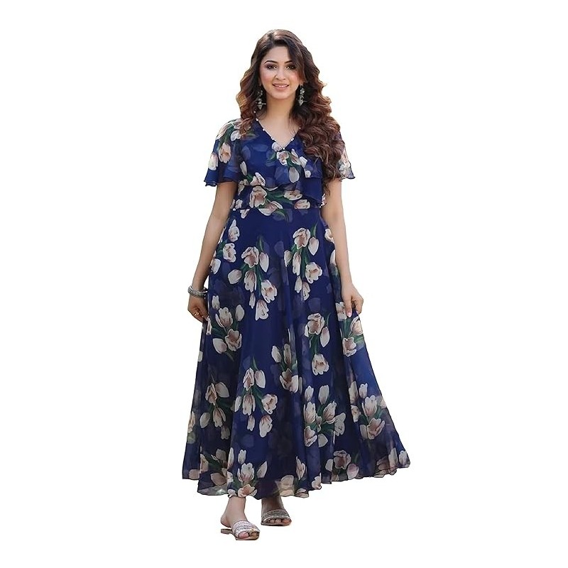Women's Georgette Digital Floral Printed Gown Dress for Women (Gown Dress 35) Women's Georgette Digital Floral Printed Gown Dress for Women (Gown Dress 35)
