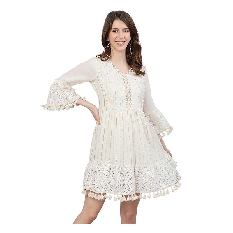 Women's Cotton Above Knee Length A-Line Indo Western Dress Women's Cotton Above Knee Length A-Line Indo Western Dress