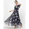 Women's Georgette Navy Blue Fit and Flare Dress | Dress for Women | One Piece Dress for Women Women's Georgette Navy Blue Fit and Flare Dress | Dress for Women | One Piece Dress for Women